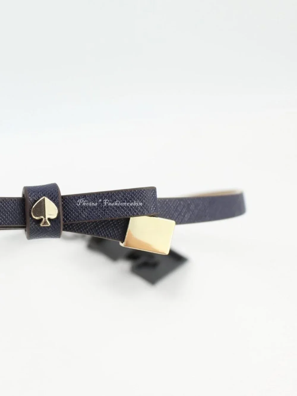 NEW Kate Spade 8mm Goldtone Tips Logo Spade Skinny Bow Belt, Blazer Blue
